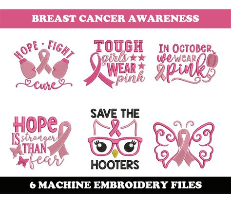 Breast Cancer Awareness 6 Designs Machine Embroidery Designs Bundle Etsy