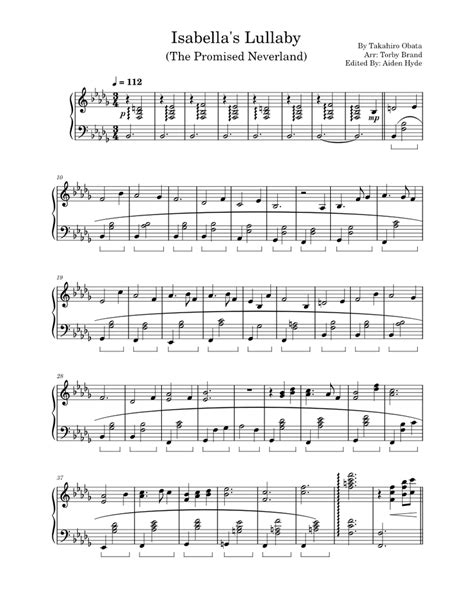 Isabella S Lullaby Sheet Music For Piano Solo