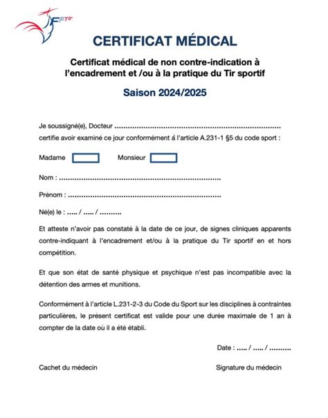 Certificat médical saison 2024 2025 AST Roissy