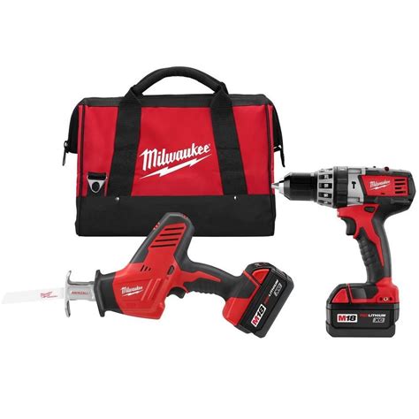 Milwaukee Tool M18 18v Li Ion Cordless Hammer Drillhackzall Combo Kit 2 Tool The Home Depot