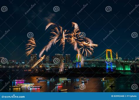 Fireworks and Tokyo Skyline Stock Photo - Image of district, financial ...