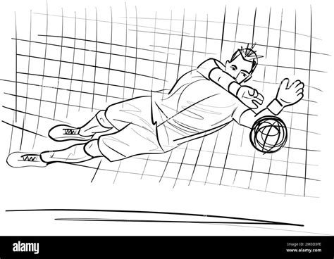 Sketch Of Goalkeeper Trying Stop A Shoot Vector Illustration Stock