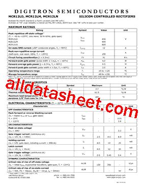 MCR12LN Datasheet PDF Digitron Semiconductors