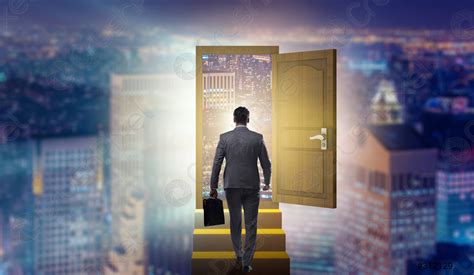 Businessman Walking Towards Open Door Stock Photo Crushpixel