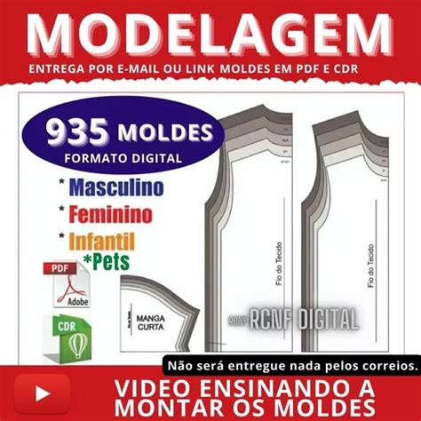 Kit Moldes De Roupas Em Pdf E Corel 935 Tamanho Real Digital à Venda Em