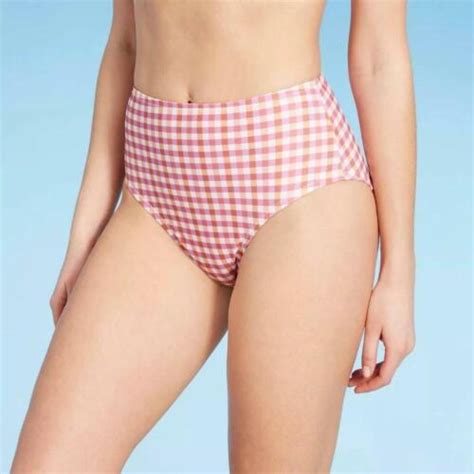 New Nwt Multicolored Checked Xl High Waist Swim Bikini Bottoms