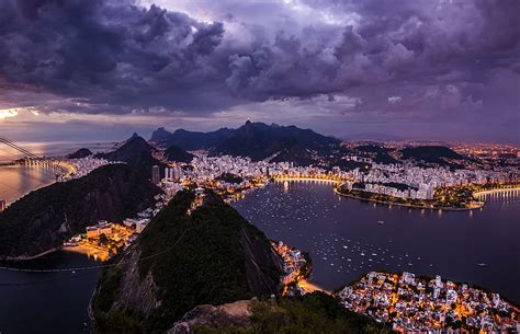 Rio De Janeiro Cityscape Brazil Lights Scenery Clouds Lightning