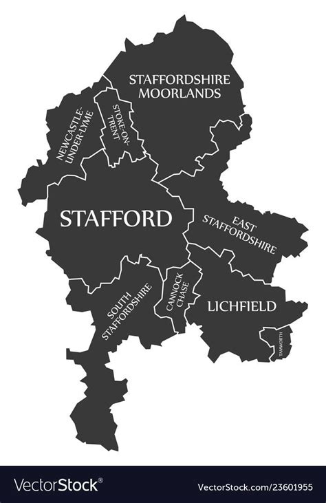 Staffordshire County England Uk Black Map With White Labels