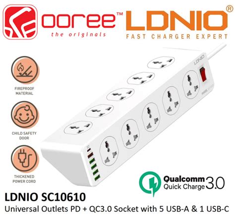 LDNIO SC10610 2500W 10 SOCKETS TYPE C PD QC3 0 6 USB PORTS DESKTOP