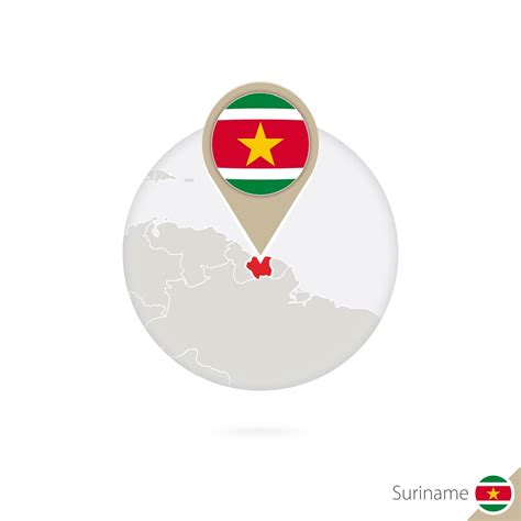Suriname map and flag in circle. Map of Suriname, Suriname flag pin