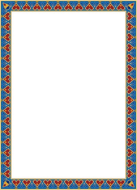 An Ornate Blue And Red Border With Hearts On The Edges Is Shown In This