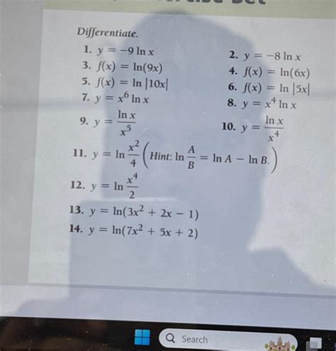 Solved Differentiate 1 Y 9 Ln X 3 F X Ln 9x 5