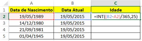 Como Calcular Idade No Excel Blog Luz