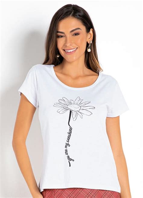 Blusa T Shirt Branca Estampa Localizada Queima De Estoque