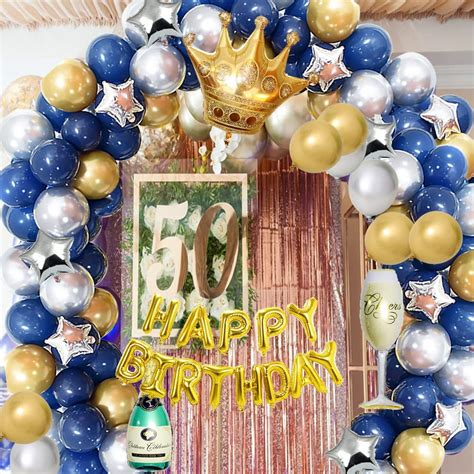 Happy Birthday Decorations For Men Royal Blue And Gold Balloons Garland