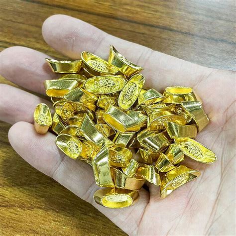 Pcs Ingot Gold Chinese Yuan Bao Wealth Golden Statue Ingots Decor