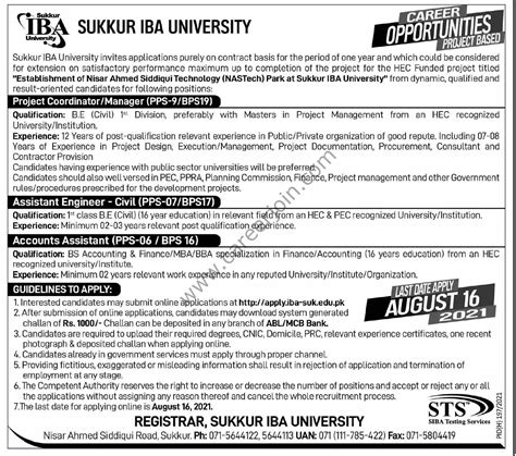 Sukkur Iba University Jobs July 2021