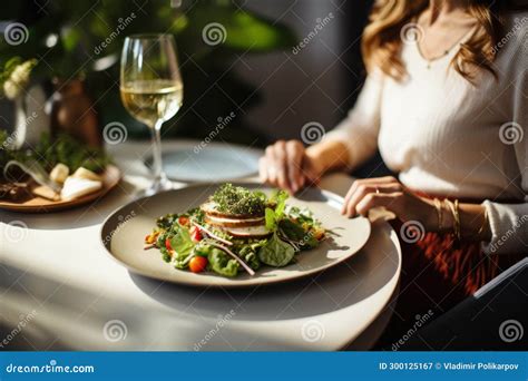 Woman Sitting At Table With Plate Of Food Stock Illustration