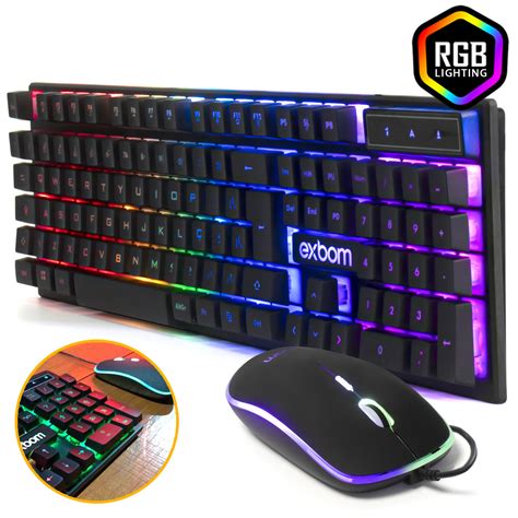 Kit Teclado E Mouse Gamer Usb Leds Coloridos Exbom BK G550