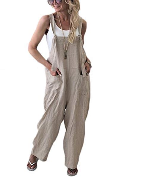 Kiapeise Women Plus Size Baggy Linen Overalls Casual Sleeveless