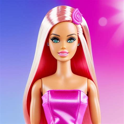 Premium Ai Image Barbie Doll Wearing Pink Dress With Brown Hairstylke