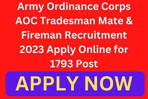 Army Ordinance Corps AOC Tradesman Mate Fireman Recruitment 2023