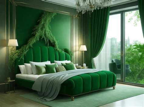 Premium Photo | Luxury 3d Green color Hotel bedroom and Amazing ...