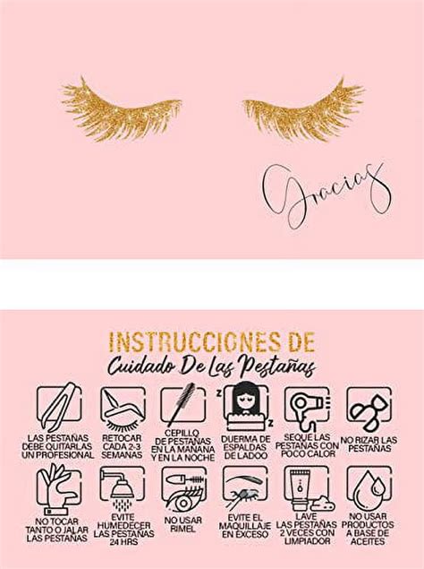 50 Pack Spanish Lash Extension Aftercare Cards With Thank You