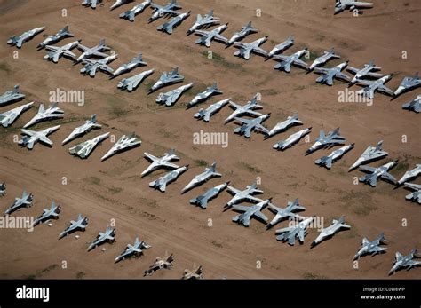 aerial view above military aircraft boneyard Davis Monthan air force base Tucson Arizona Stock ...