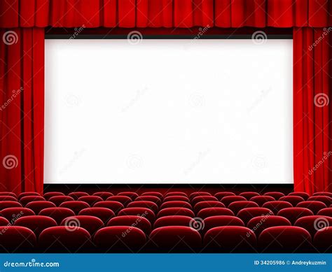 Cinema Screen With Red Curtains And Seats Royalty Free Stock Image