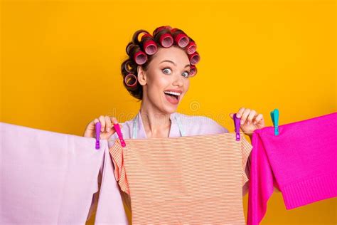 Close Up Portrait Of Attractive Glamorous Cheerful Maid Hanging Fresh