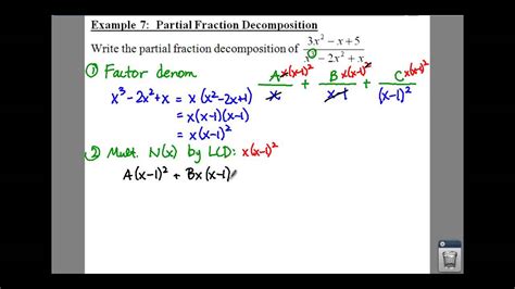 Pc 7 3 Notes Example 7 Partial Fraction Decomposition Repeated Linear Factors Youtube