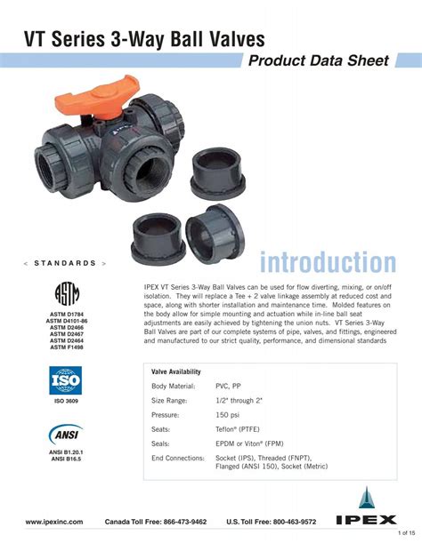 IPEX VT Series 3 Way Ball Valves Bay Port Valve Fitting