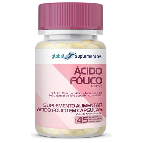 Vitamina B9 Ácido Fólico Global Suplementos 45 Cápsulas Submarino