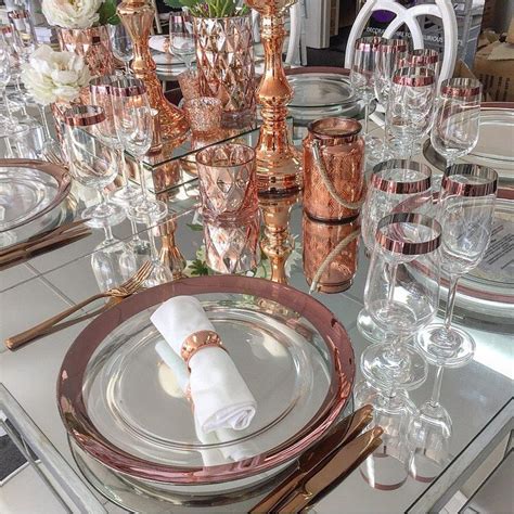 Our Newly Arrived Rose Gold Charger Plates And Rose Gold Rim Glassware Set Rosegold Rose Gold