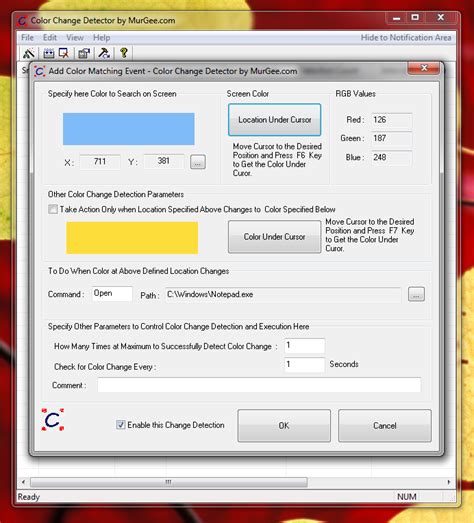 Monitor & Take Action on Screen Color Change | Software Screenshots