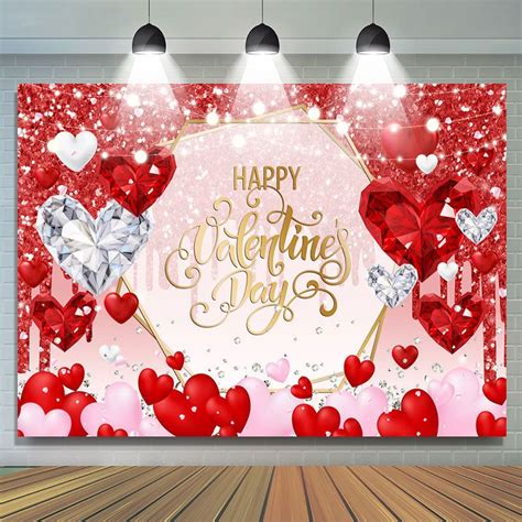 Red Love Bokeh Glitter Happy Valentines Day Backdrop Birthday