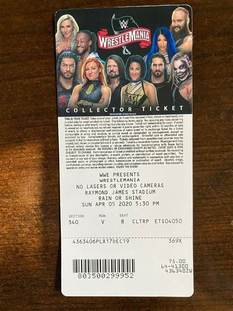 2020 Wwe Wrestlemania 36 Souvenir Ticket Stub Unused No Fans At