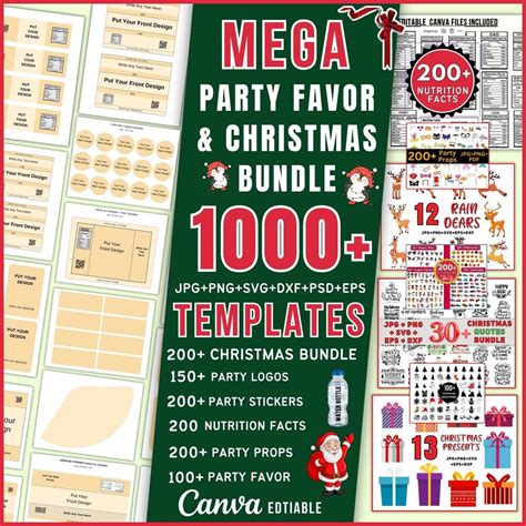 1000 Party Favor Templates Bundle Party Templates Chip Bag Template