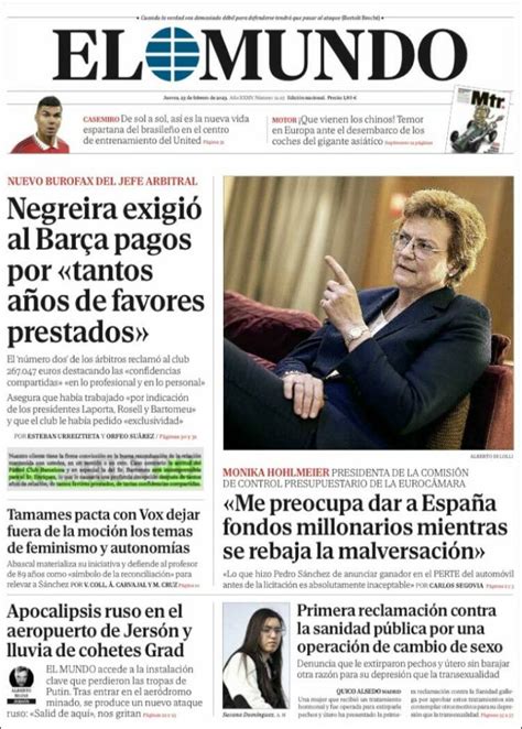 Portada Del Diario El Mundo Del Día 23022023 News Europa