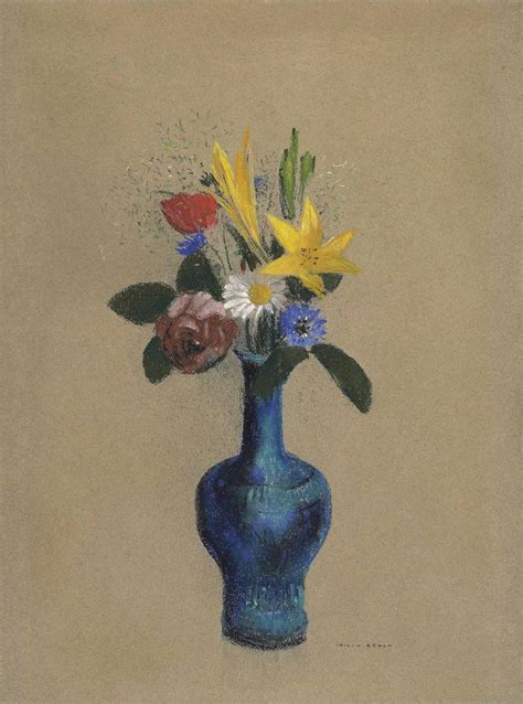 Odilon Redon Bouquet De Fleurs Dans Un Vase Bleu Signed