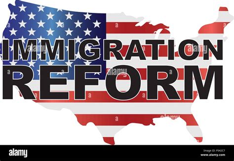 Government Immigration Reform Text Outline With American Usa Flag In