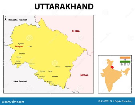 Mappa Di Uttarakhand Che Mostra Il Confine Dello Stato E Il Confine