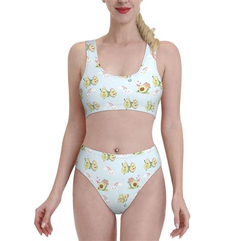 Bikini Sets For Women Cute Avocado Rainbow High Waisted Bikini Sets