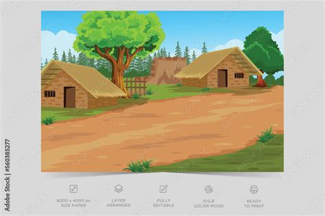 Indian Village Background Illustration Rural Mountain Landscape And