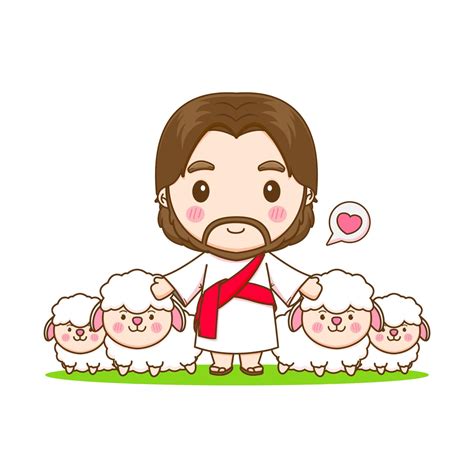 Bonito Jesus E A Ovelha Personagem De Desenho Animado 5533958 Vetor No