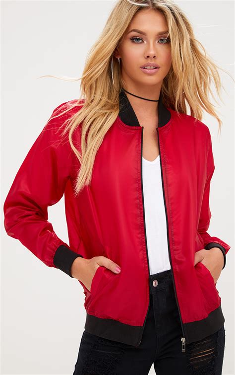 Red Lightweight Bomber Jacket Coats And Jackets Prettylittlething Aus