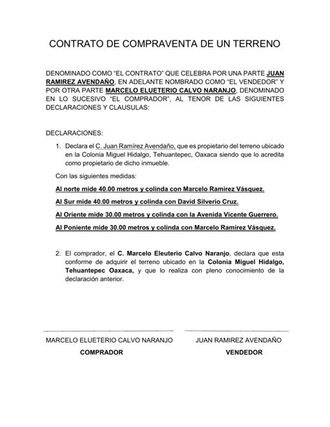 CONTRATO DE COMPRAVENTA DE UN TERRENO