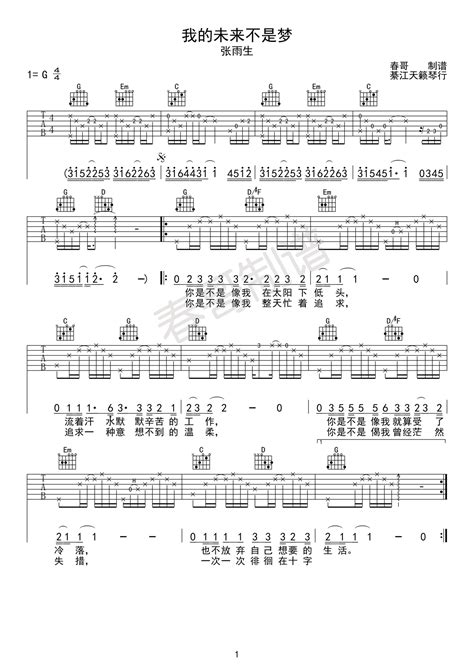 我的未来不是梦 张雨生 吉他谱春哥制谱 嗨吉他