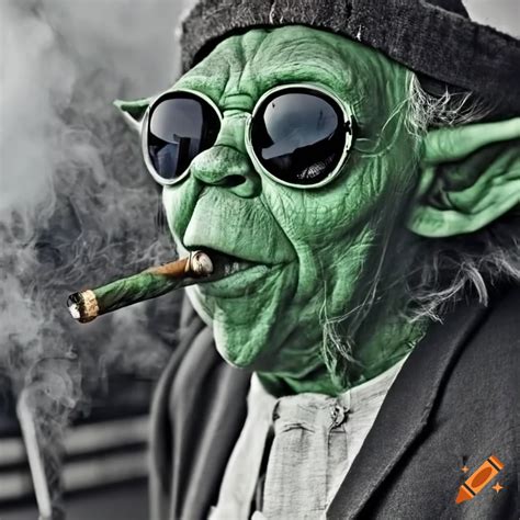 Cool Retro Style Photo Of Yoda Wearing Sunglasses And Smoking A Cigar